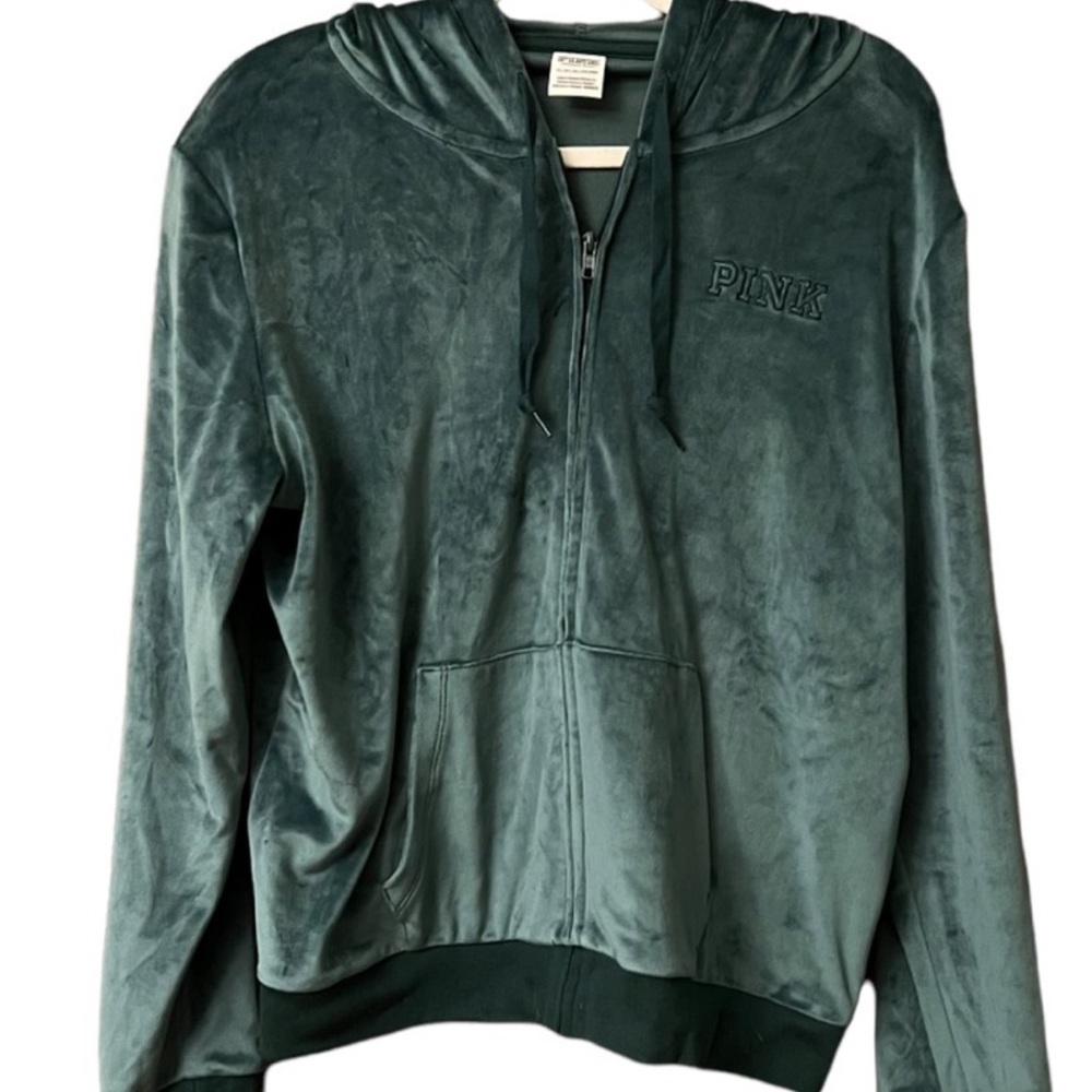 Victoria’s Secret PINK green full-zip velour hoodie, XL